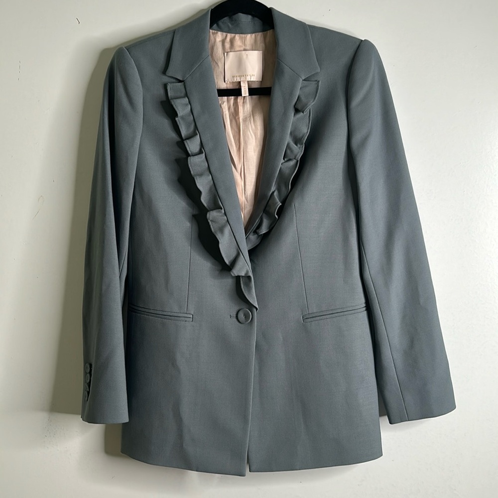 Rebecca Taylor tailored raffle blazer size 2 blue office career classic …